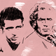 sketches of norman mailer against a light pink background