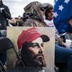 A painting of Jesus with a "Make America great again" hat leans against a chair