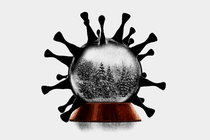 Illustration of a snow globe shaped like a coroanvirus