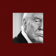 A black and white illustration of Trump scowling in a small square surrounded by a very thick maroon border.