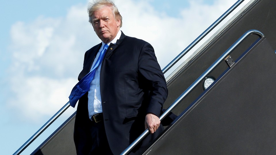 President Trump arrives at Newark International airport on June 9, 2017.