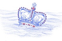 Engraving of the Royal Crown sinking into water