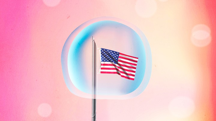 Illustration of an American flag inside an egg