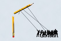 protesters cracking a pencil