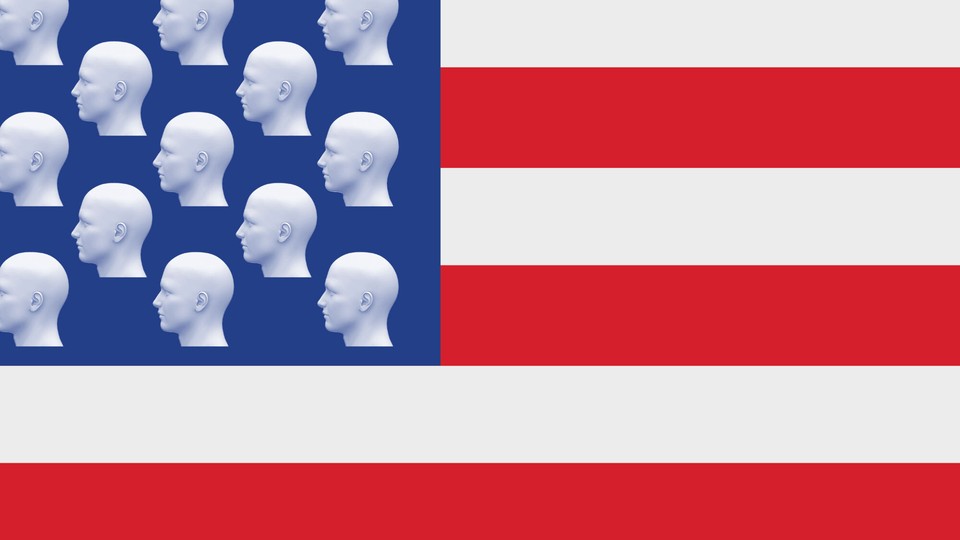 An illustration of an American flag with heads replacing the stars