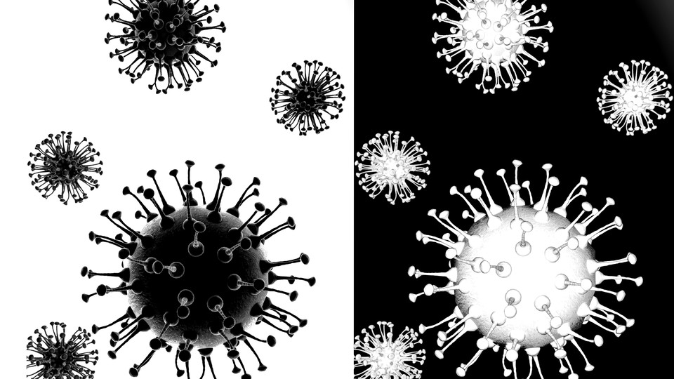 black coronavirus on white background, white coronavirus on black background