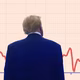 An illustration of Trump gazing at a line graph.