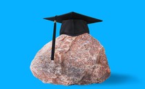 An illustration of a rock wearing a graduation cap