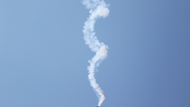 A plane performs a spiral.