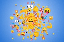 an exploding cluster of emojis set against a blue background