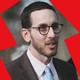 A jagged-edge picture of Scott Wiener wearing glasses, on a red background