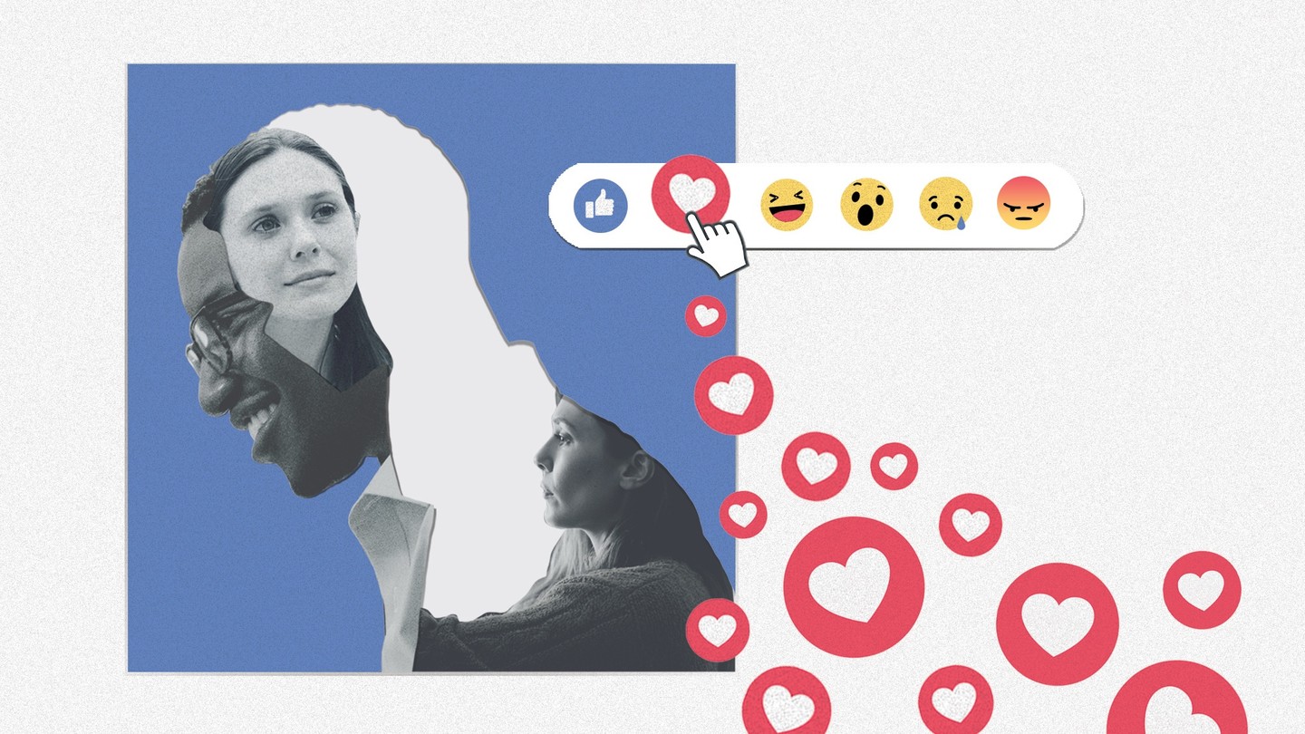 a photo illustration showing facebook reactions and the characters of "Sorry For Your Loss"