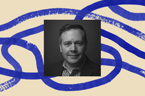 A black-and-white photo of Jason Kenney, surrounded by an illustrated border