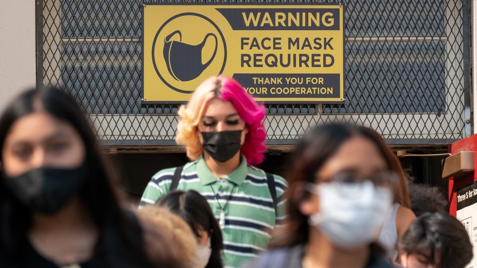 High school students wearing masks