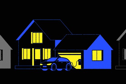 An illustration of an EV powering a home