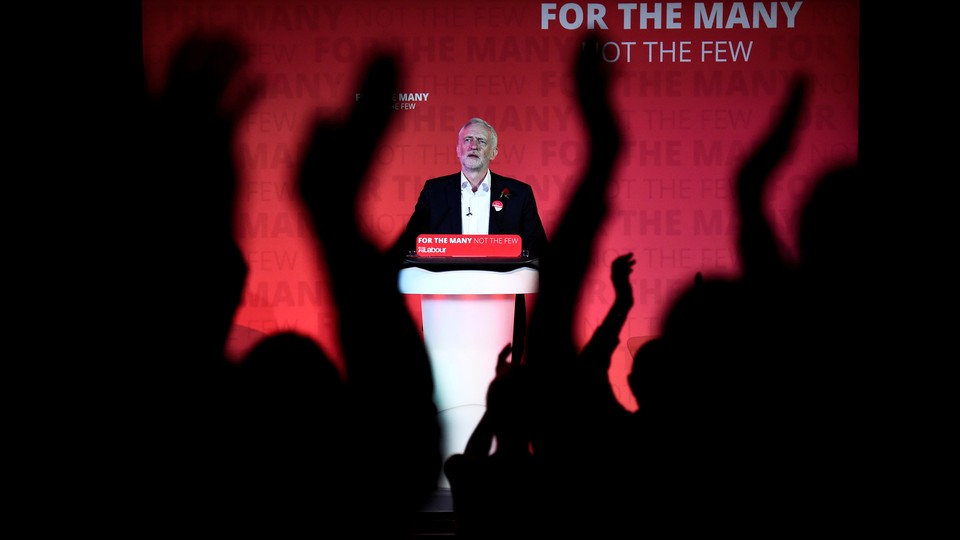 Jeremy Corbyn, leader of Britain's opposition Labour Party, speaks at his closing election campaign rally in London on June 7, 2017.