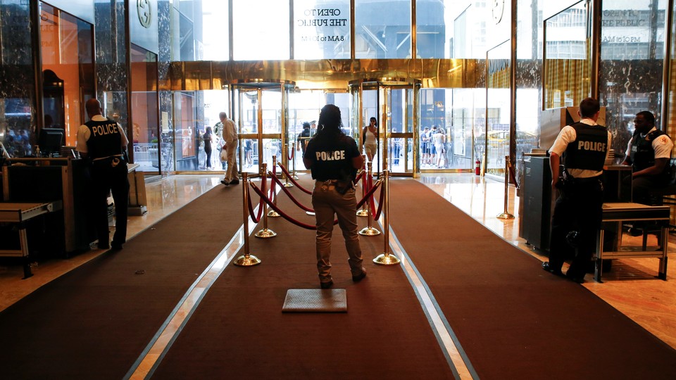 A security checkpoint inside the lobby of Trump Tower