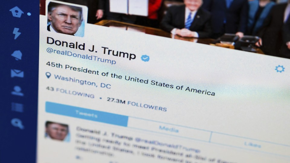 Donald Trump's Twitter feed is photographed on a computer screen