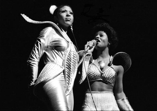 LaBelle on stage in futuristic costumes