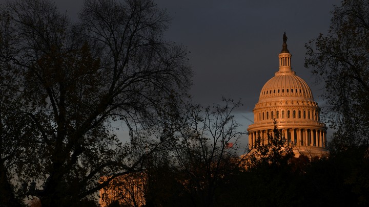 The U.S. Capitol building at sunset