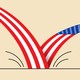 Illustration of a line hitting the ground and bouncing up with an American-flag print