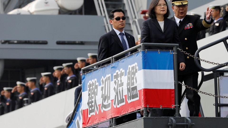 President Tsai Ing-wen visits a combat support ship during her trip at a navy base in Kaohsiung on March 21, 2017.