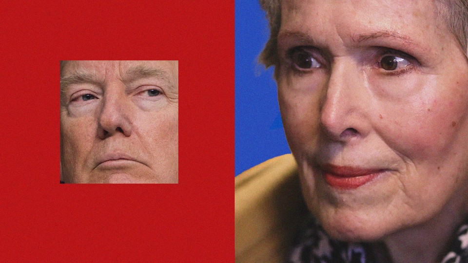 Photo of Trump on the left; photo of E. Jean Carroll on the right