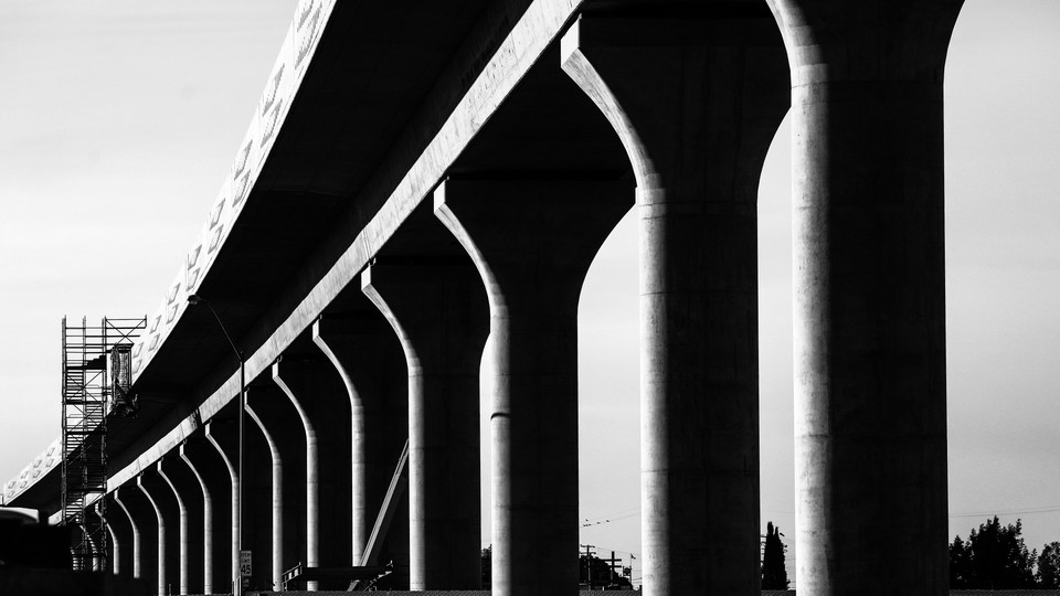 Unfinished pylons for the still-incomplete high-speed rail line in Fresno, California, on July 18, 2018