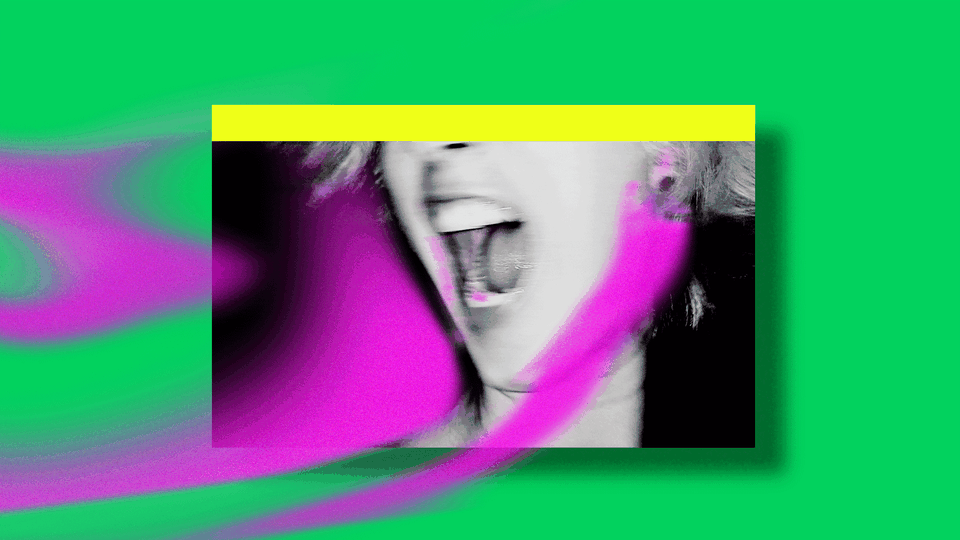 A distorted image of a woman screaming