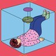Illustration of a person lying on their back while trapped inside a transparent cube