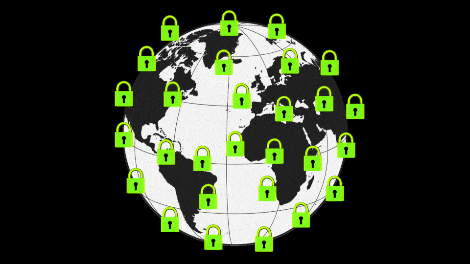 A GIF of locks on top of the globe.