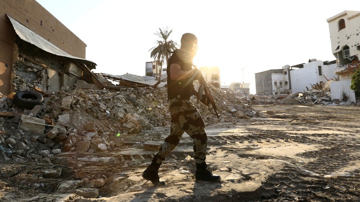 A member of Saudi special forces holds his weapon.