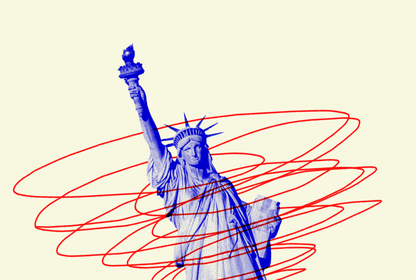 An illustration of the Statue of Liberty in a spiral