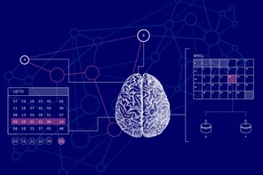 Illustration depicting a brain connecting different pieces of data, including lotto numbers and birthdates.