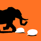 Illustration of an elephant stomping on thought bubbles