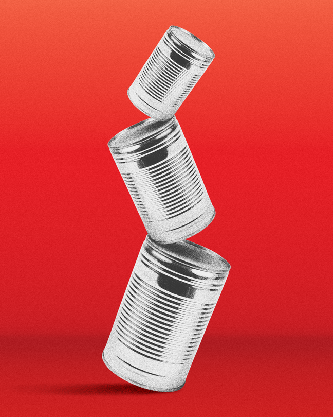 Tinned cans toppling over