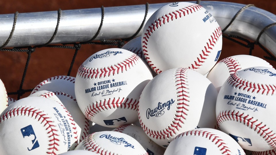 Warm-up baseballs on the field before the game between the Washington Nationals and the New York Mets at Nationals Park on March 28, 2019