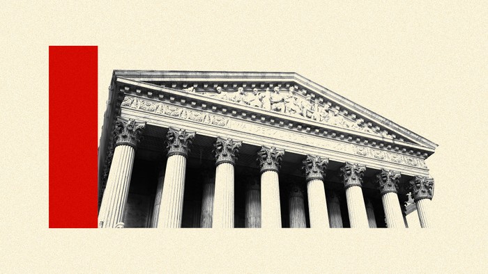 A photo-illustration of the Supreme Court