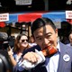 Andrew Yang enjoying a turkey leg at the Iowa State Fair