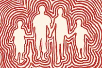 wavy red lines outlining a family of four
