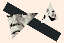 Cutout images of Donald Trump and E. Jean Carroll