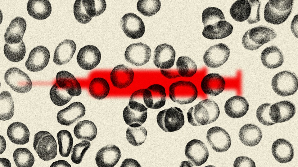 Blood cells superimposed over a hypodermic needle