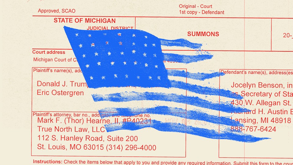An illustration of an American flag over a State of Michigan court document.