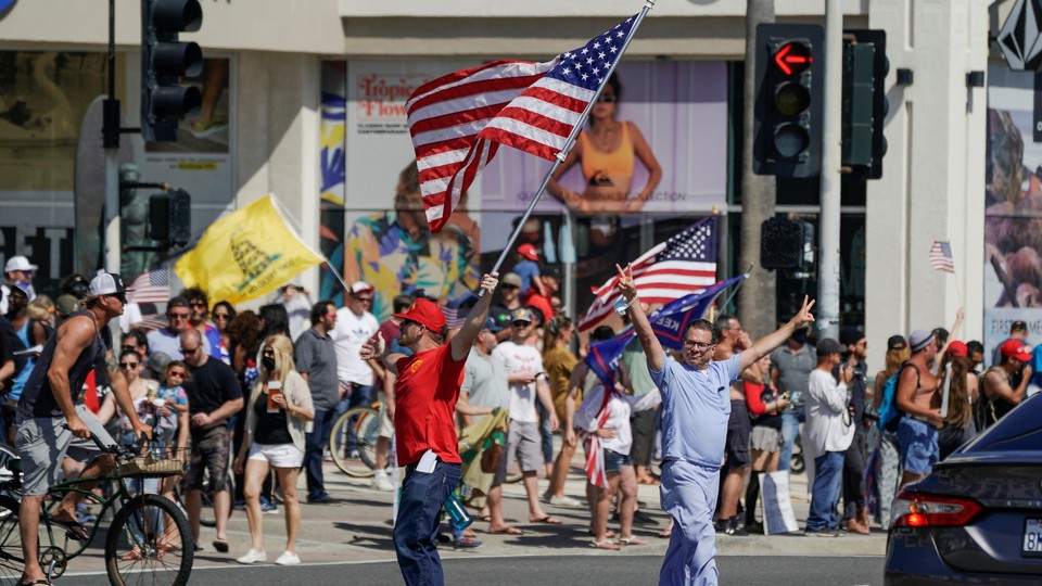 Protesters in Huntington Beach.