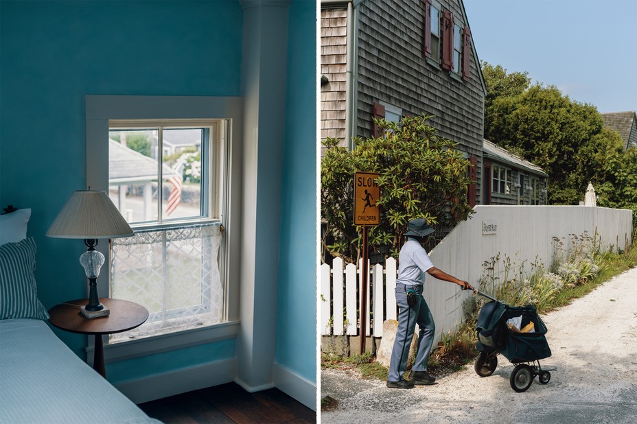 Left: The Boston-Higginbotham House, which is going through an extensive restoration. Right: A postal worker in the area where New Guinea once stood.