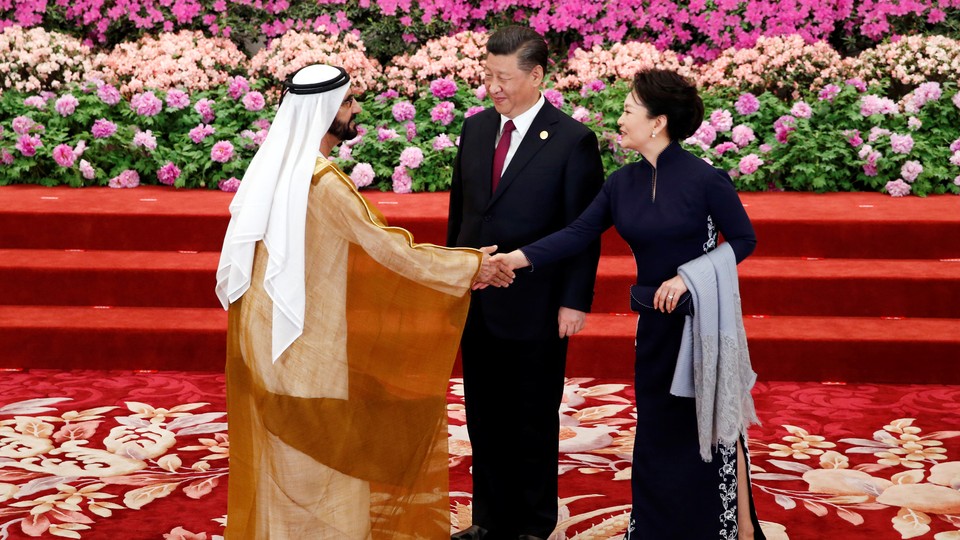 United Arab Emirates Vice President and Prime Minister Mohammed bin Rashid Al Maktoum arrives to a welcoming banquet hosted by Chinese President Xi Jinping on April 26, 2019