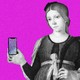 An illustration of a woman holding a cellphone
