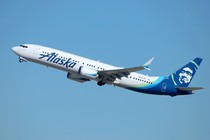 An Alaska Airlines Boeing 737 MAX 9 aircraft taking off from the Los Angeles International Airport