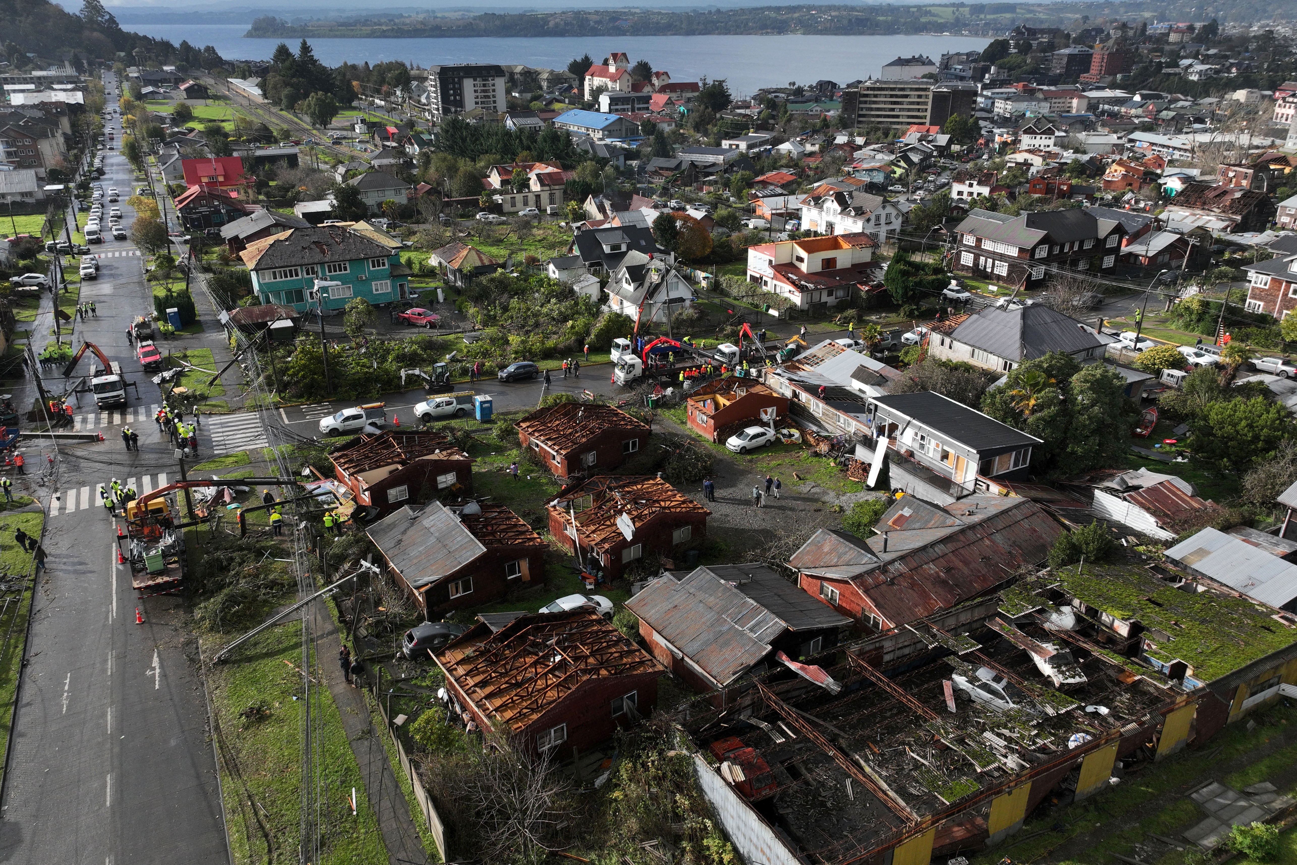 Aerial view showing houses suffering from storms