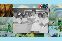 A group of university students, each dressed in white, stand at a nurses’ station in Manila.